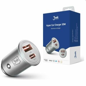 3mk nabíjačka do auta, 30W, USB-A + USB-C, strieborná 3MK464574