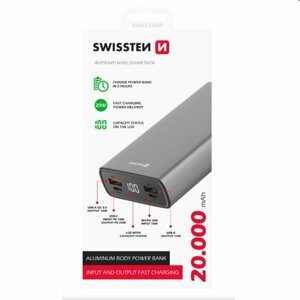 Swissten Aluminum Powerbank 20 000 mAh 20W, PD, šedá 22013916