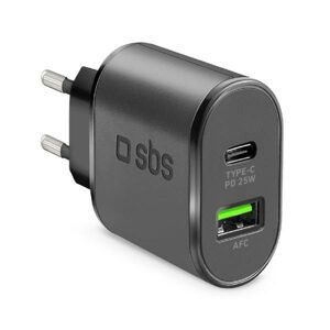 SBS Cestovný adaptér USB AFC/USB-C, PD 25W, čierna TETRPD25W