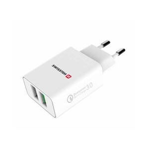 Swissten sieťový adaptér 2x USB QC 3.0 + USB, 23W, biely 22060100