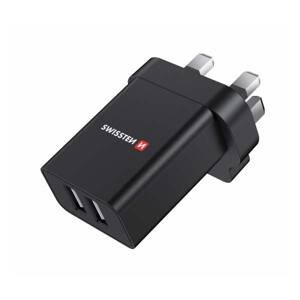 Swissten sieťový adaptér 2x USB 10,5W pre UK zásuvku, čierny 22045200