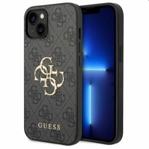 Puzdro Guess PU 4G Metal Logo pre iPhone 15. šedé 57983116448