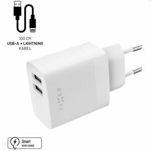 FIXED Set Sieťová nabíjačka 2xUSB a kábel USB/Lightning 1m MFI, 17W Smart Rapid Charge, biela FIXC45M-CU-WH