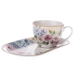 Porcelánový hrnček s podnosom Roses, 445 ml