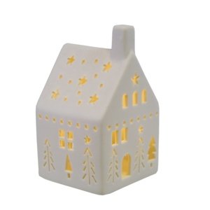 Porcelánová LED dekorácia Chalúpka, 7,4 x 13 x 7,4 cm