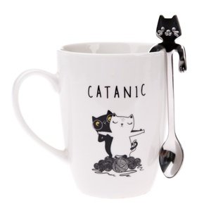 Porcelánový hrnek s kovovou lžičkou Catanic, 320 ml