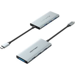 Vention USB-C to HDMI/USB 3.0× 3/SD/TF/PD Docking Station 0.15M Gray Aluminum Alloy Type (Slim and w