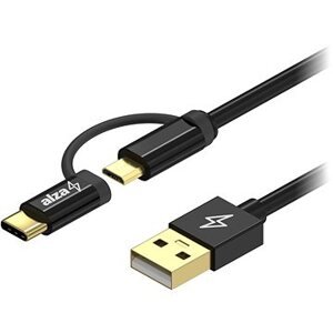 AlzaPower AluCore 2in1 USB-A to Micro USB/USB-C 0.5m čierny