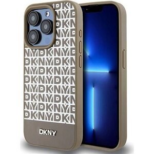 DKNY PU Leather Repeat Pattern Bottom Stripe MagSafe Zadný Kryt na iPhone 12/12 Pro Brown