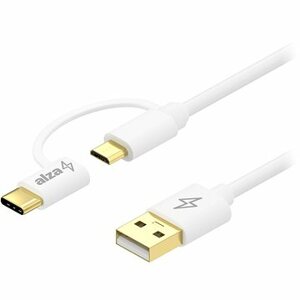 AlzaPower Core 2 in 1 Micro USB + USB-C 2 m biely