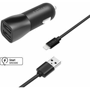 FIXED s 2× USB výstupom a USB/Lightning kábel 1 meter MFI certifikácia 15 W Smart Rapid Charge čierna