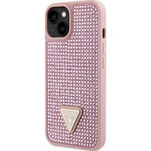 Guess Rhinestones Triangle Metal logo kryt pre iPhone 14 Pink