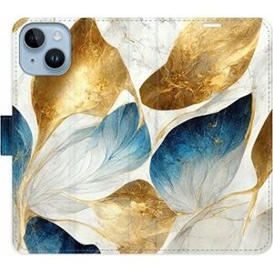 iSaprio flip pouzdro GoldBlue Leaves pro iPhone 14