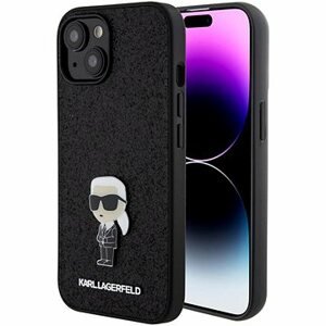 Karl Lagerfeld Fixed Glitter Metal Ikonik Zadný Kryt na iPhone 15 Black