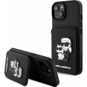 Karl Lagerfeld PU Saffiano Card Slot Stand Karl and Choupette Zadný Kryt pre iPhone 15 Black