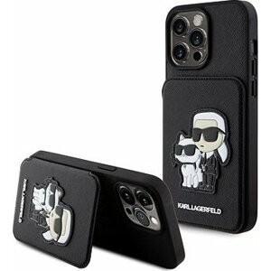 Karl Lagerfeld PU Saffiano Card Slot Stand Karl and Choupette Zadný Kryt pre iPhone 15 Pro Max Black