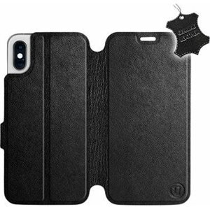 Flip puzdro na mobil Apple iPhone X – Čierne – kožené – Black Leather