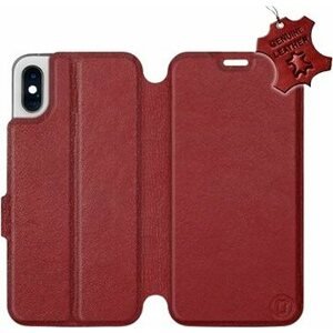 Flip pouzdro na mobil Apple iPhone X - Tmavě červené - kožené - Dark Red Leather