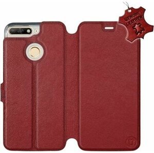 Flip puzdro na mobil Huawei Y6 Prime 2018 – Tmavo červené – kožené – Dark Red Leather