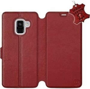 Flip pouzdro na mobil Samsung Galaxy A8 2018 - Tmavě červené - kožené - Dark Red Leather