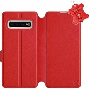 Flip puzdro na mobil Samsung Galaxy S10 – Červené – kožené – Red Leather