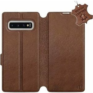 Flip puzdro na mobil Samsung Galaxy S10 Plus – Hnedé – kožené – Brown Leather