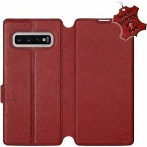 Flip puzdro na mobil Samsung Galaxy S10 Plus – Tmavo červené – kožené – Dark Red Leather