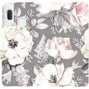Flipové pouzdro na mobil Samsung Galaxy A20e - MX06S Květy na šedém pozadí