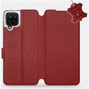 Flip pouzdro na mobil Samsung Galaxy A12 - Tmavě červené - kožené - Dark Red Leather