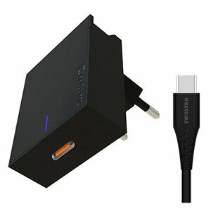 Swissten sieťový adaptér pre Samsung Super Fast Charging 25W + dátový kábel USB-C/USB-C 1,2 m čierny