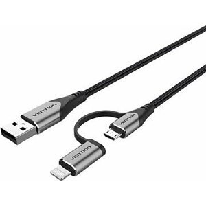 Vention MFi USB 2.0 to 2-in-1 Micro USB & Lightning Cable 0.5m Gray Aluminum Alloy Type