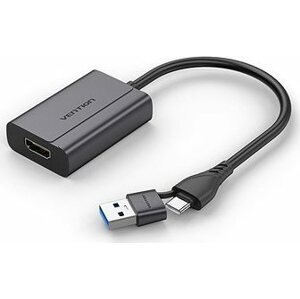 Vention USB-C and USB-A to HDMI Converter Gray Aluminium Alloy Type+I28