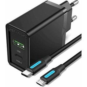 Set Vention 2-Port USB (A+C) (18 W + 20 W PD) Black + USB-C 2.0 to Micro USB 2A 1M Black