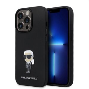 Zadný kryt Karl Lagerfeld Liquid Silicone Metal Ikonik pre Apple iPhone 15 Pro, čierne 57983116849