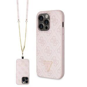 Zadný kryt s popruhom Guess PU 4G Strass Triangle Metal Logo pre iPhone 15 Pro, ružová 57983116662