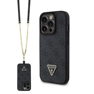 Guess PU 4G Strass Triangle Metal Logo Zadný Kryt + Crossbody Popruh pre iPhone 15 Pro, black 57983116656