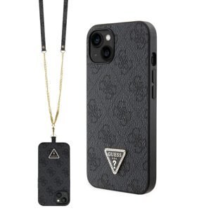 Guess PU 4G Strass Triangle Metal Logo Zadný Kryt + Crossbody Popruh pre iPhone 15, black 57983116654