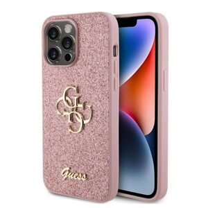 Guess PU Fixed Glitter 4G Metal Logo Zadný Kryt pre iPhone 15 Pro Max, pink 57983116641