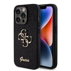 Guess PU Fixed Glitter 4G Metal Logo Zadný Kryt pre iPhone 15 Pro, black 57983116635