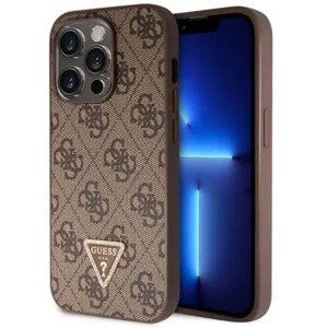 Guess PU 4G Strass Triangle Metal Logo Zadný Kryt pre iPhone 15 Pro, brown 57983116620