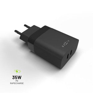 FIXED Travel Charger with 2x USB-C, PD, 35W, black, vystavený, záruka 21 mesiacov FIXC35-2C-BK