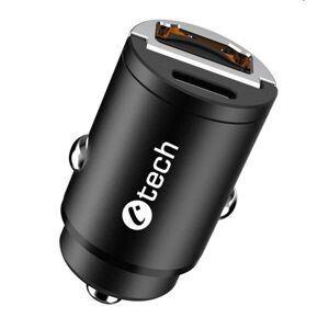 Nabíjačka USB do auta C-TECH UCC-02, 1x Type C + 1 x Type A,  30W, Power delivery 3.0, Quick Charge 3.0, hliníkové telo UCC-02