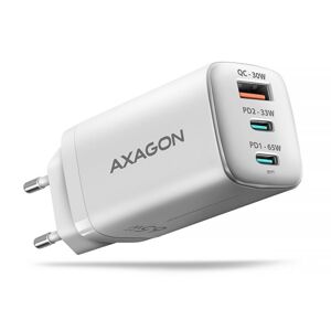 AXAGON ACU-DPQ65W, GaN nabíjačka do siete 65W, 3x port (USB-A + dual USB-C), PD3.0QC4+PPSApple, biela ACU-DPQ65W