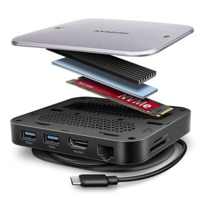 AXAGON HMC-UFO, USB 10Gbps hub, 2x USB-A, USB-C, HDMI 4k60, RJ-45, M.2 slot, SDmSD, audio, PD 100W, kábel USB-C 65cm HMC-UFO