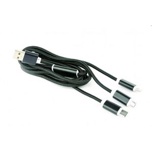 Kábel CABLEXPERT USB A MaleMicro B + Type-C + Lightning, 1m, opletený, čierny, blister CC-USB2-AM31-1M
