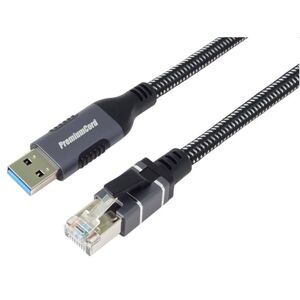PremiumCord Ethernetový kábel USB-A 3.2 -> LAN RJ45 101001000 Mb 2m kunet2