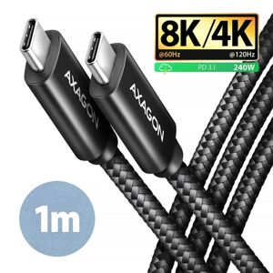 AXAGON BUCM4X-CM10AB NewGEN+ kábel USB-C  USB-C, 1m, USB4 Gen 3×2, PD 240W 5A, 8K HD, ALU, opletenie, čierny BUCM4X-CM10AB