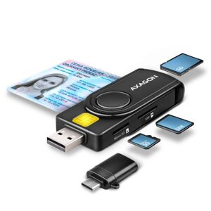 AXAGON CRE-SMP2A, USB-A + USB-C PocketReader 4-slot čítačka Smart card (eID klient) + SDmicroSDSIM CRE-SMP2A