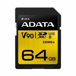 A-Data Premier ONE SDXC UHS-II U3 64GB | Class 10, rýchlosť 290260MBs (ASDX64GUII3CL10-C) ASDX64GUII3CL10-C