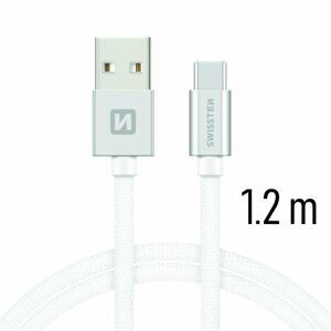 Dátový kábel Swissten textilný s USB-C konektorom a podporou rýchlonabíjania, Silver 71521203